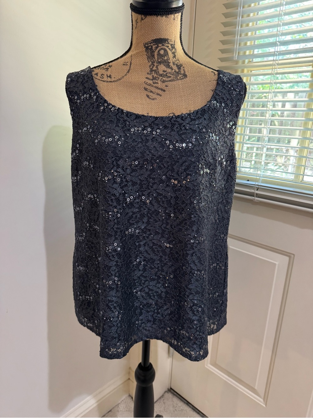 R&M Richards Black Sequined Lace Camisole